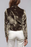 Black Casual Outing Pocket Turn-back Collar Long Sleeve Velvet Blazer Jacket