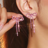 Multicolor Rhinestone Bow Drop Earrings with Pink And Clear Gemstones