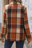 Orange Casual Outing Street Plaid Print Buttons Turn-back Collar Long Sleeve Blazer Jackets