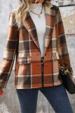 Orange Casual Outing Street Plaid Print Buttons Turn-back Collar Long Sleeve Blazer Jackets