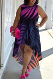 Dark Purple Boho Graphics Print Sleeveless O Neck Irregular Hem Vacation Plus Size Midi Dresses