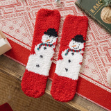 Khaki Casual Santa Claus Snowman Print Christmas Tree Furry Sock