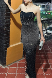 Black Formal Evening Party Prom Wedding Hot Drill Sleeveless Strapless Bodycon Tube Shimmer Maxi Dresses