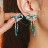 Multicolor Rhinestone Bow Drop Earrings with Pink And Clear Gemstones