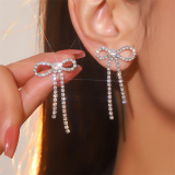 Multicolor Rhinestone Bow Drop Earrings with Pink And Clear Gemstones