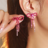 Multicolor Rhinestone Bow Drop Earrings with Pink And Clear Gemstones