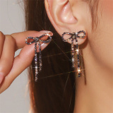 Multicolor Rhinestone Bow Drop Earrings with Pink And Clear Gemstones