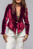Black Casual Outing Pocket Turn-back Collar Long Sleeve Velvet Blazer Jacket