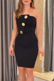 Black Formal Evening Party Prom Backless Strapless Wrapped Skirt Bodycon Tube Mini Dresses