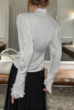White Formal Office Buttons Stringy Selvedge Turndown Collar Long Sleeve Blouse