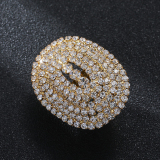 Silver Rhinestone Round Party Cocktail Ring with Gemstone Embellishments