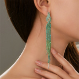 Silver Party Evening Rhinestone Linear Tassel Drop Earrings