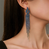 Silver Party Evening Rhinestone Linear Tassel Drop Earrings