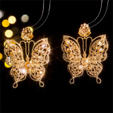 Gold-Tone Nightclub Butterfly Glass Rhinestones Drop Earrings with Crystal Embellishment