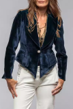 Black Casual Outing Pocket Turn-back Collar Long Sleeve Velvet Blazer Jacket