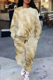Yellow Casual Graphcis Print O Neck Long Sleeve Sweatshirt And Pants Casual Sportwear Two Piece Jogger Set