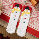 Khaki Casual Santa Claus Snowman Print Christmas Tree Furry Sock