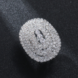 Silver Rhinestone Round Party Cocktail Ring with Gemstone Embellishments