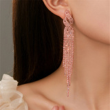 Silver Party Evening Rhinestone Linear Tassel Drop Earrings