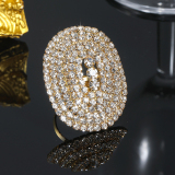 Silver Rhinestone Round Party Cocktail Ring with Gemstone Embellishments