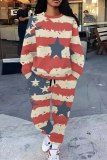 Green Casual Graphcis Print O Neck Long Sleeve Sweatshirt And Pants Casual Sportwear Two Piece Jogger Set