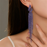 Silver Party Evening Rhinestone Linear Tassel Drop Earrings