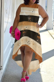 Dark Purple Boho Graphics Print Sleeveless O Neck Irregular Hem Vacation Plus Size Midi Dresses