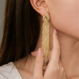 Silver Party Evening Rhinestone Linear Tassel Drop Earrings
