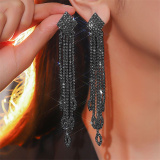Pink Party Rhinestone Tassel Earrings with Beaded Strands