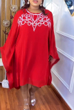 Blue African Mini Dress Cover Up Hot Drill O Neck Bat-wing Sleeve Loose Chiffon Mini Dress Two Pieces Dress Set