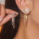 Multicolor Rhinestone Bow Drop Earrings with Pink And Clear Gemstones