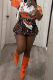 Casual Leopard Print Loose Mid Waist Bubble Mini Skirt