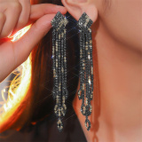 Pink Party Rhinestone Tassel Earrings with Beaded Strands
