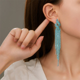 Silver Party Evening Rhinestone Linear Tassel Drop Earrings