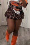 Casual Leopard Print Loose Mid Waist Bubble Mini Skirt