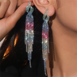 Silver Party Evening Rhinestone Linear Tassel Drop Earrings