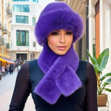 Black Casual Woolen Winter Hat And Fluffy Neck Scarves