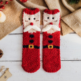Khaki Casual Santa Claus Snowman Print Christmas Tree Furry Sock