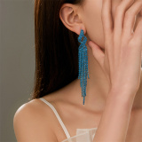 Silver Party Evening Rhinestone Linear Tassel Drop Earrings