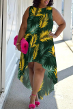 Dark Purple Boho Graphics Print Sleeveless O Neck Irregular Hem Vacation Plus Size Midi Dresses