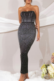 Black Formal Evening Party Prom Wedding Hot Drill Sleeveless Strapless Bodycon Tube Shimmer Maxi Dresses