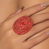 Silver Rhinestone Round Party Cocktail Ring with Gemstone Embellishments