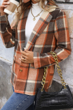 Orange Casual Outing Street Plaid Print Buttons Turn-back Collar Long Sleeve Blazer Jackets