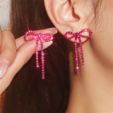 Multicolor Rhinestone Bow Drop Earrings with Pink And Clear Gemstones