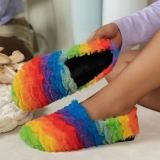 Color Rainbow Pattern Flats Slipper With Plush Fleece Round Keep Warm Shoes
