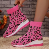 Orange Casual Leopard Print Round Sneakers with Lace-Up Shoes