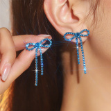 Multicolor Rhinestone Bow Drop Earrings with Pink And Clear Gemstones