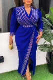 Black Formal Office Evening Party Prom Gown African Boho Print Deep V Neck Long Sleeve Wrapped Skirt Plus Size Bodycon Maxi Dresses