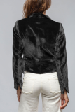 Black Casual Outing Pocket Turn-back Collar Long Sleeve Velvet Blazer Jacket