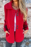 Purple Casual Buttons Turndown Collar Long Sleeve Winter Jackets